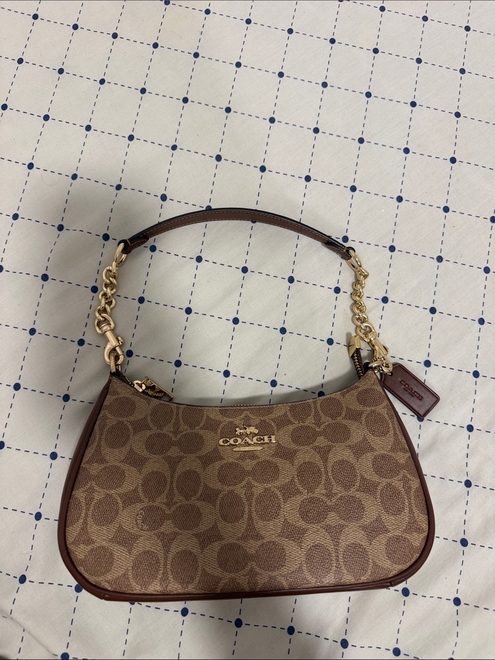 Coach Teri Signature Canvas Shoulder Bag in Brown with Gold Hardware